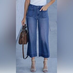 Luvamia High Rise Cropped Wide Leg Jeans Women’s Small Blue Denim Culotte